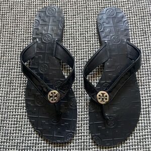 Tory Burch Black Logo Flip Flops for Women